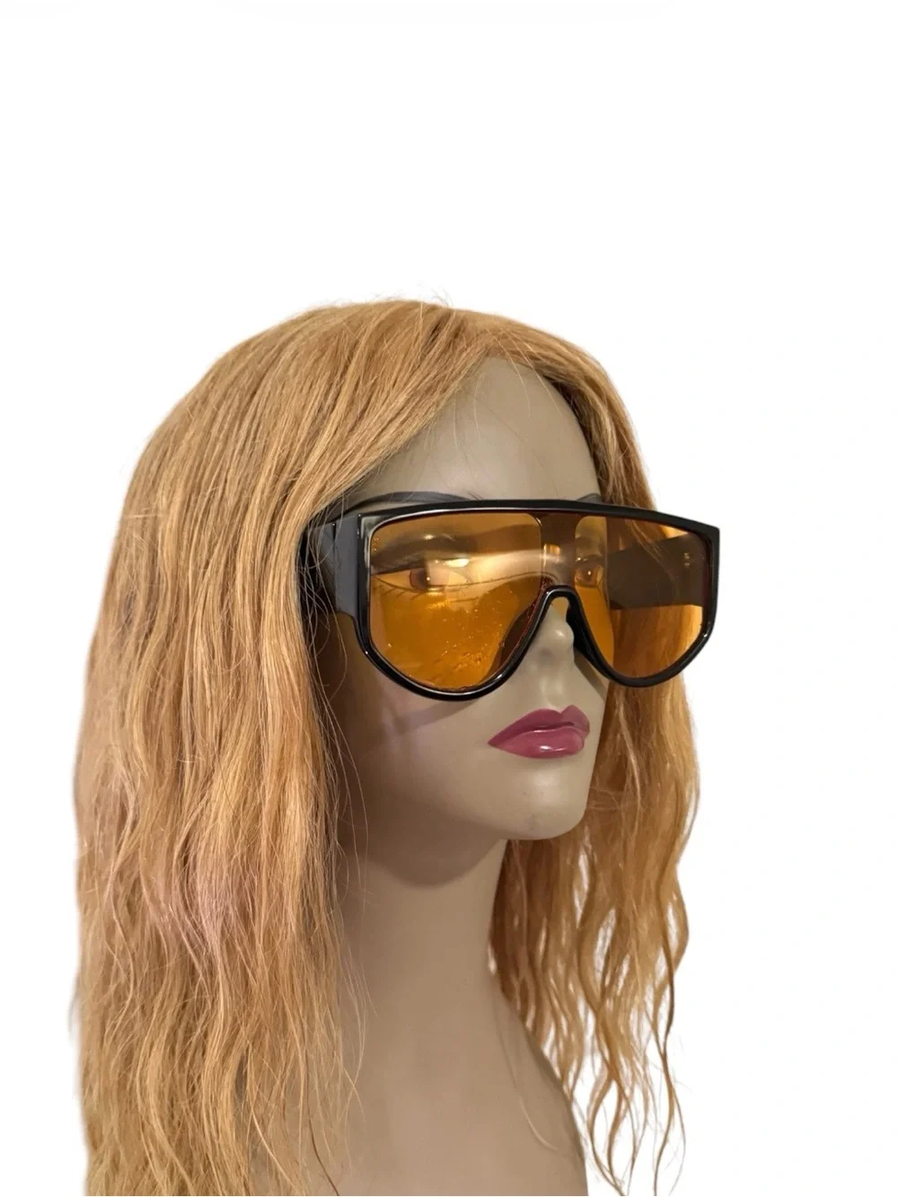 Oversized Black Frame Sunglasses with Amber Lenses - Women's Fashion